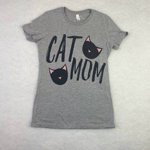 Women's Grey Short Sleeve Cat Mom T-Shirt Size LARGE Graphic Tee